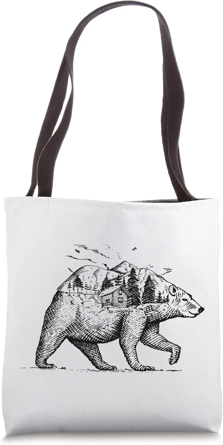Bear Sketch Mountain Hut Nature Landscape Tote Bag