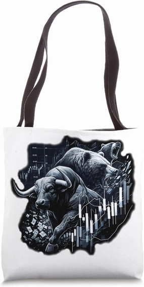 Bear and Bull Wall Street, Trading Investment, Stock Exchange Tote Bag
