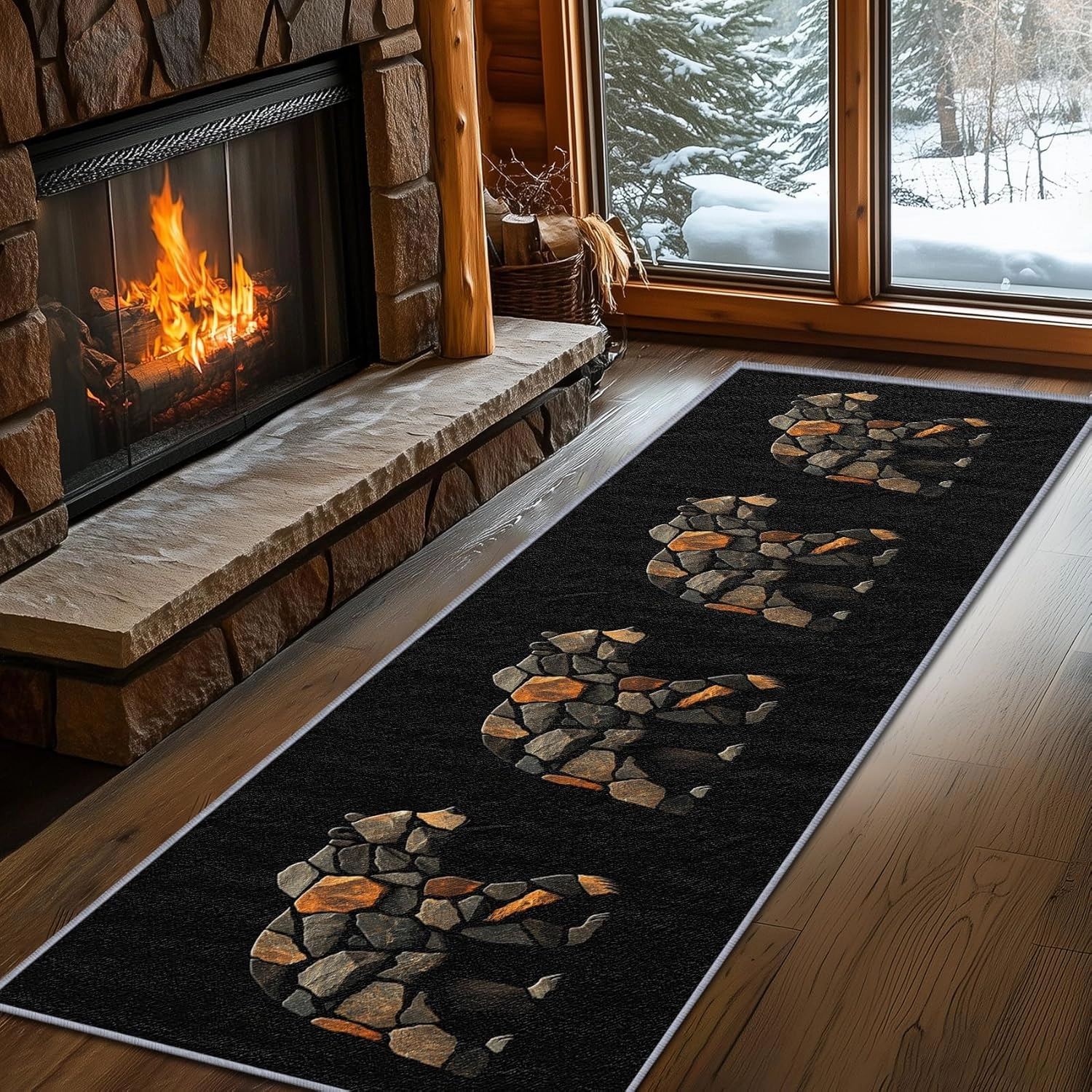 Bear Print Runner Rug, Bear Runners for Hallways, 4x12ft, Wildlife Cabin Animal Lodge Black Runner Rug, Farmhouse Country Washable Non Slip Carpet Runner - Bear Home Decor