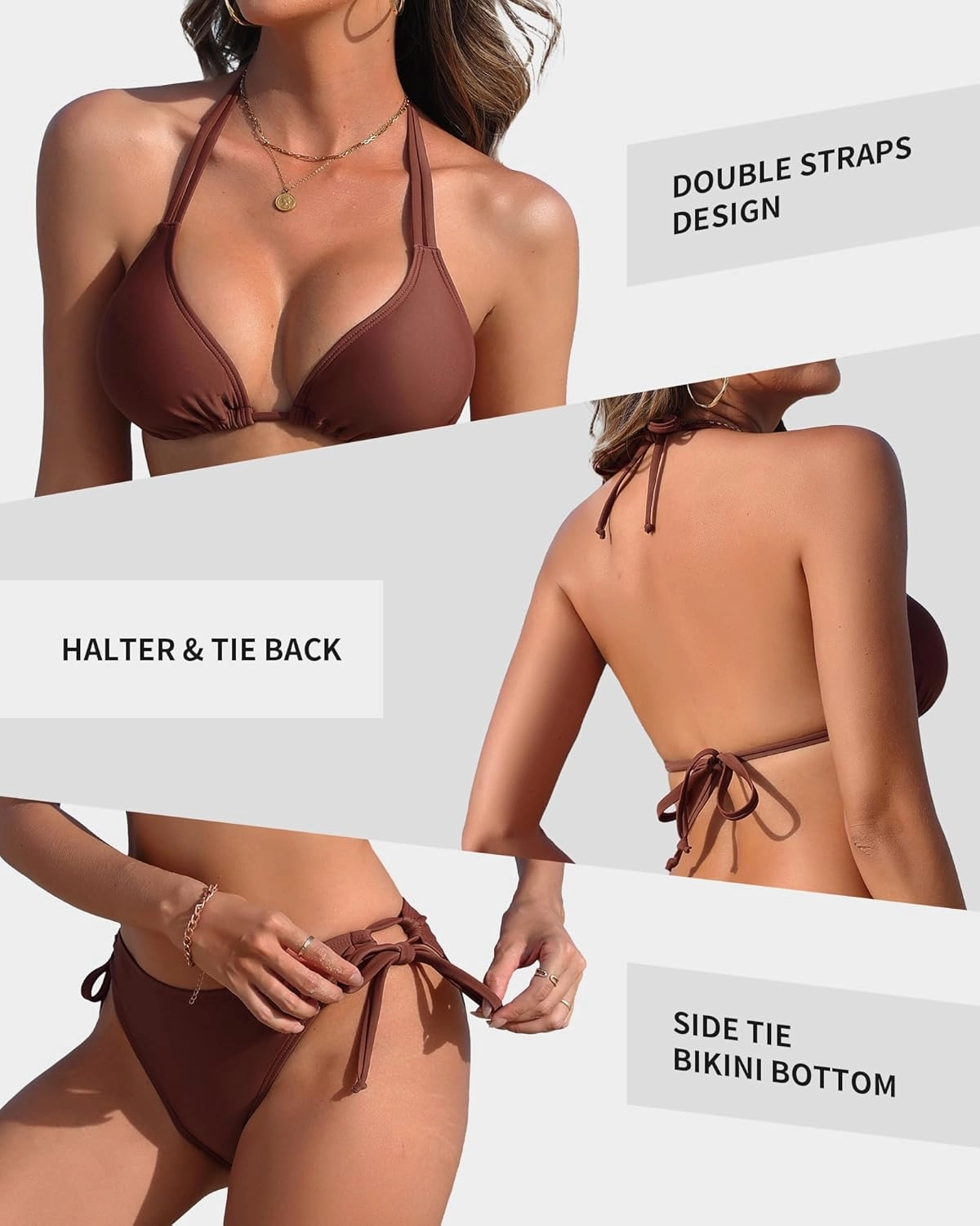 beautyin Women's Bikini Swimsuit Triangle String Halter Two Piece Bathing Suits