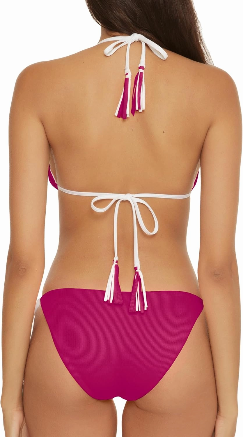 BECCA Women's Modern Edge Reversible Triangle Top and Tie Side Bottom Bikini Set, Adjustable, Two Piece Swimsuits