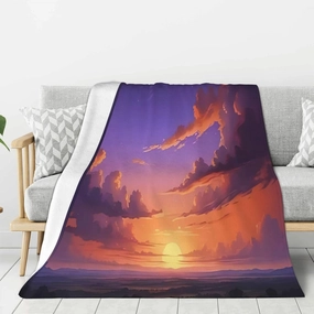 Bed Sofa Summer Pattern Polar Fleece Blanket Sunset Scenery Warm Plush Blanket Nature Theme Room Decoration