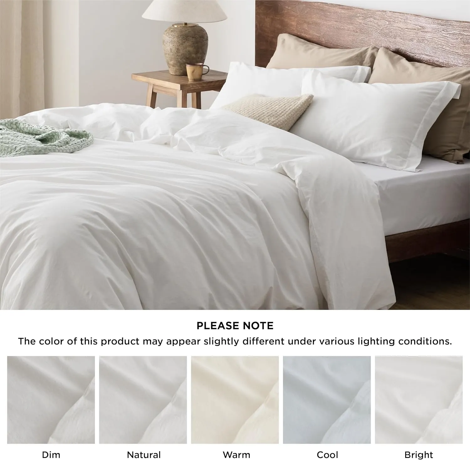 Bedsure 100% Washed Cotton Duvet Cover Queen Size - Natural White Minimalist Duvet Cover for All Seasons - GentleSoft™ Plain Simple Cotton Bedding Set with 2 Pillow Shams (White, Queen, 90"x90")