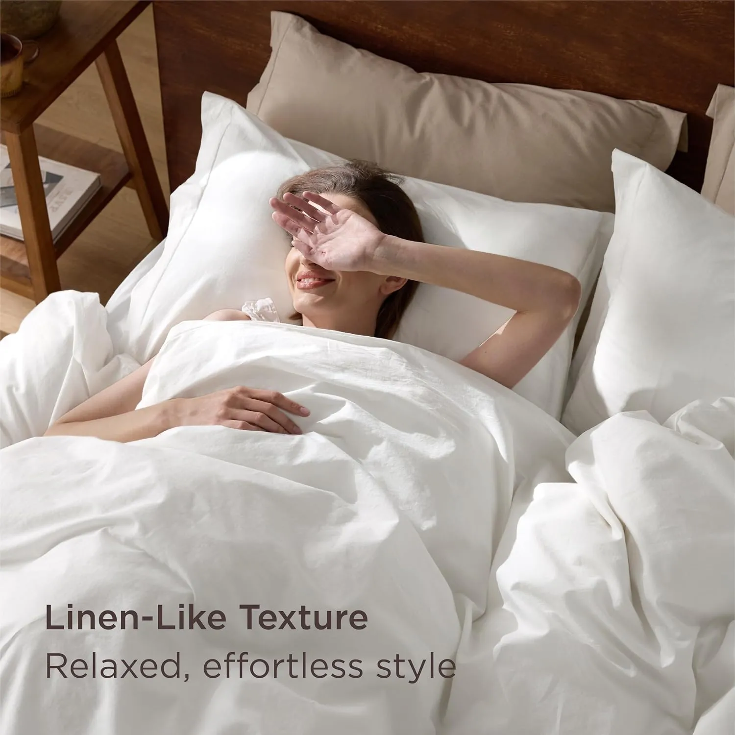 Bedsure 100% Washed Cotton Duvet Cover Queen Size - Natural White Minimalist Duvet Cover for All Seasons - GentleSoft™ Plain Simple Cotton Bedding Set with 2 Pillow Shams (White, Queen, 90"x90")
