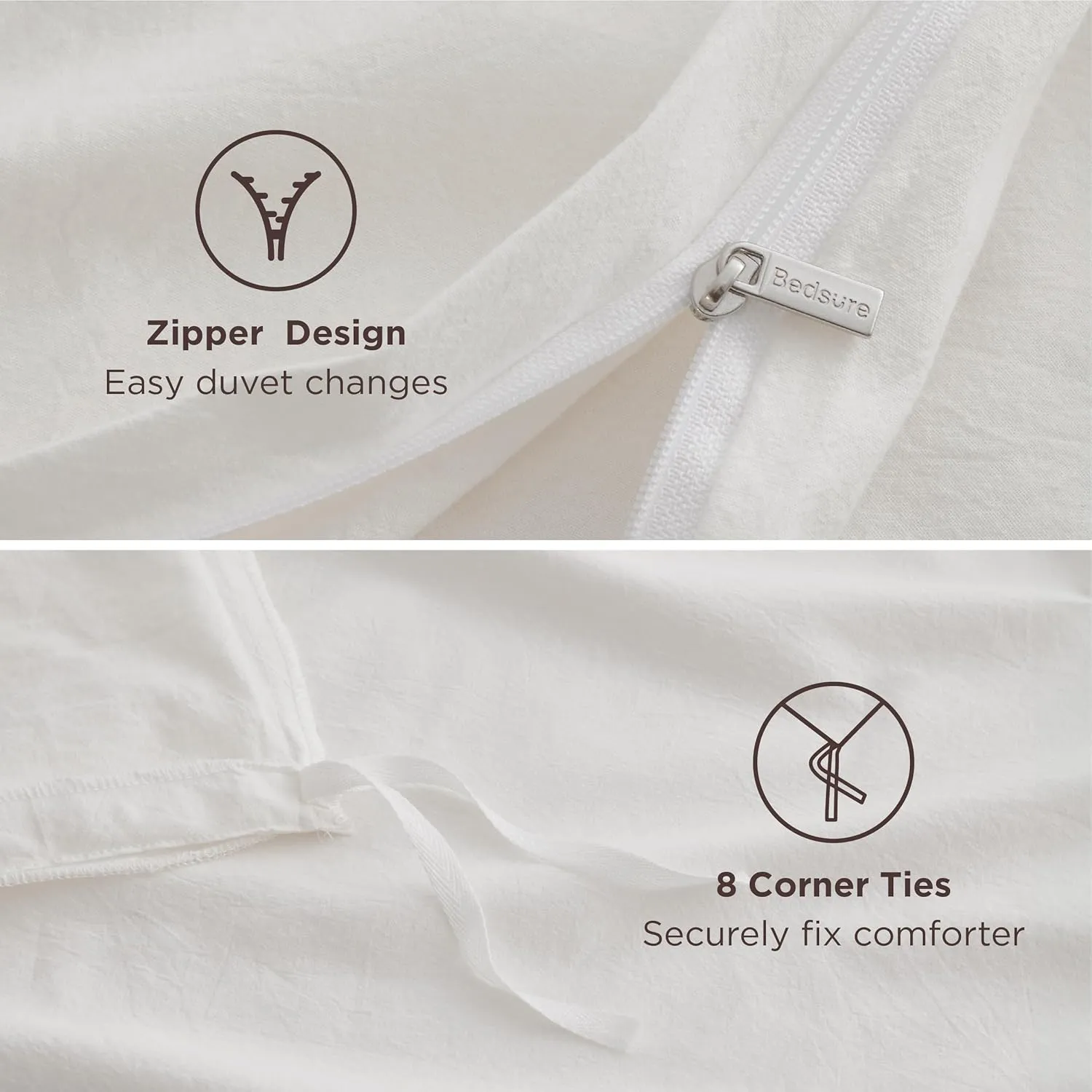 Bedsure 100% Washed Cotton Duvet Cover Queen Size - Natural White Minimalist Duvet Cover for All Seasons - GentleSoft™ Plain Simple Cotton Bedding Set with 2 Pillow Shams (White, Queen, 90"x90")
