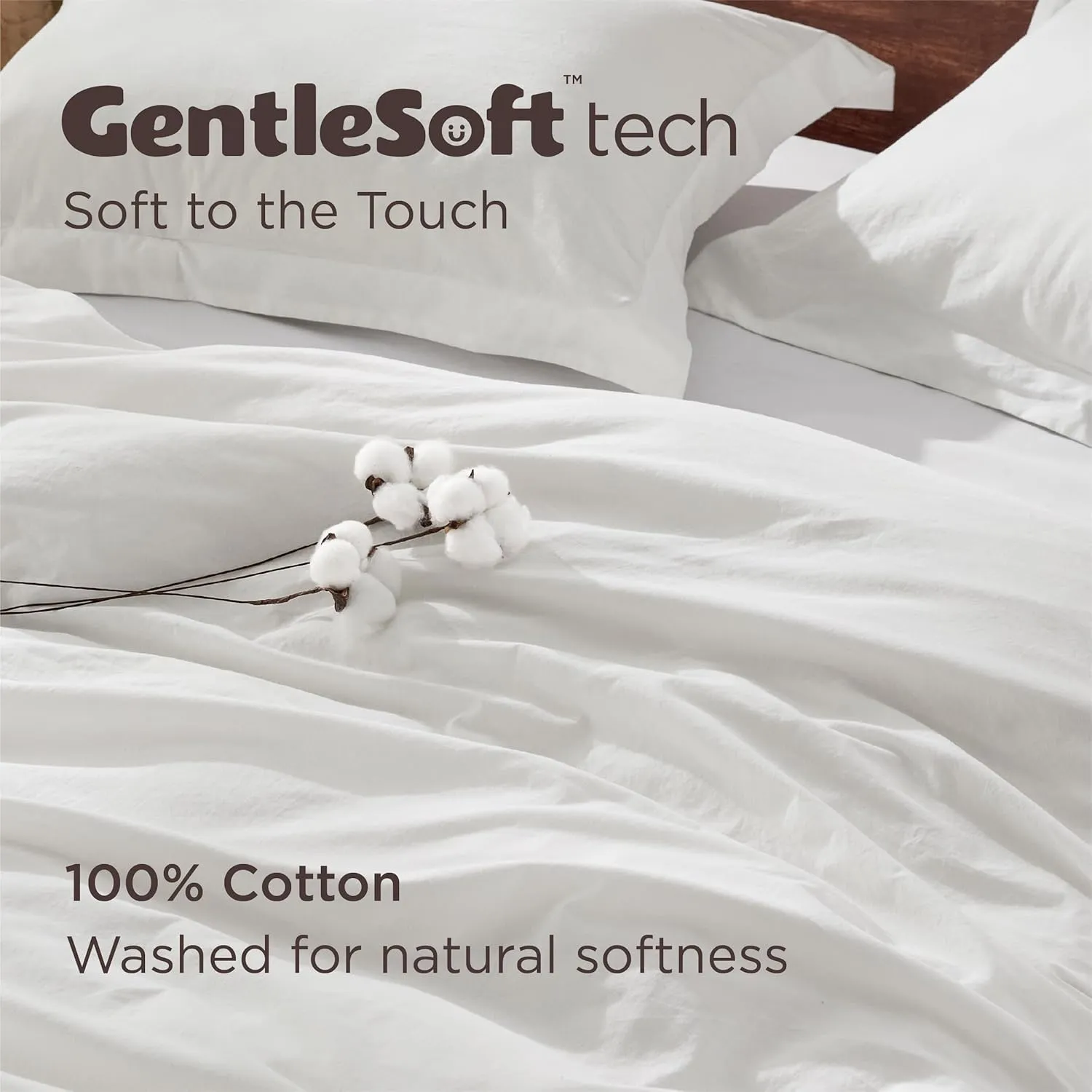 Bedsure 100% Washed Cotton Duvet Cover Queen Size - Natural White Minimalist Duvet Cover for All Seasons - GentleSoft™ Plain Simple Cotton Bedding Set with 2 Pillow Shams (White, Queen, 90"x90")