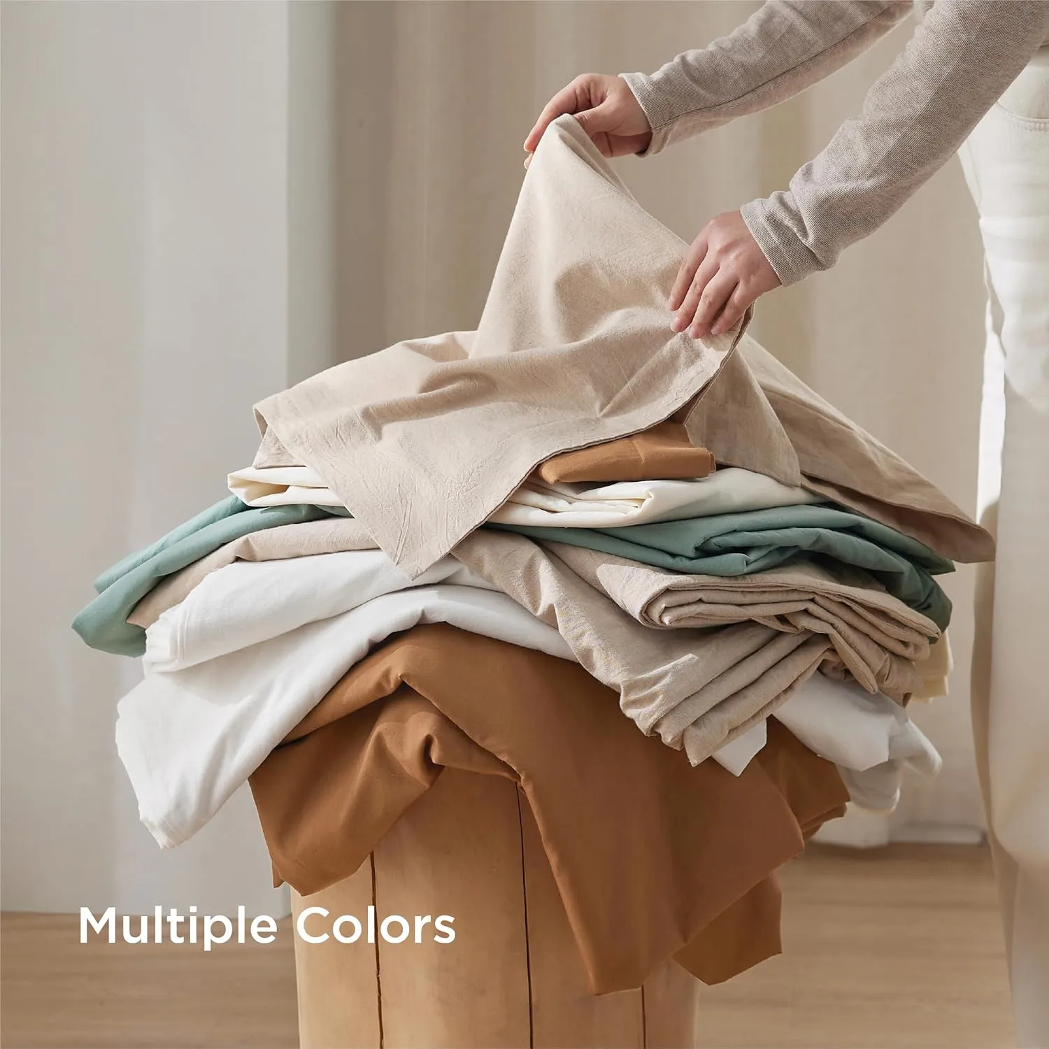 Bedsure 100% Washed Cotton Duvet Cover Queen Size - Natural White Minimalist Duvet Cover for All Seasons - GentleSoft™ Plain Simple Cotton Bedding Set with 2 Pillow Shams (White, Queen, 90"x90")