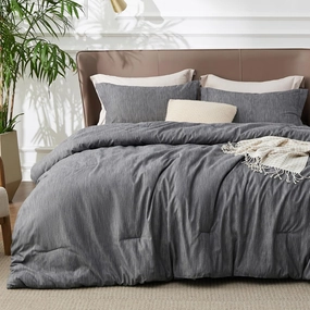 Bedsure Queen Comforter Set - Dark Grey Soft Bedding for All Seasons, Cationic Dyed Bed Set, 3 Pieces, 1 Queen Size Comforter (90"x90") and 2 Pillow Shams (20"x26" 2")