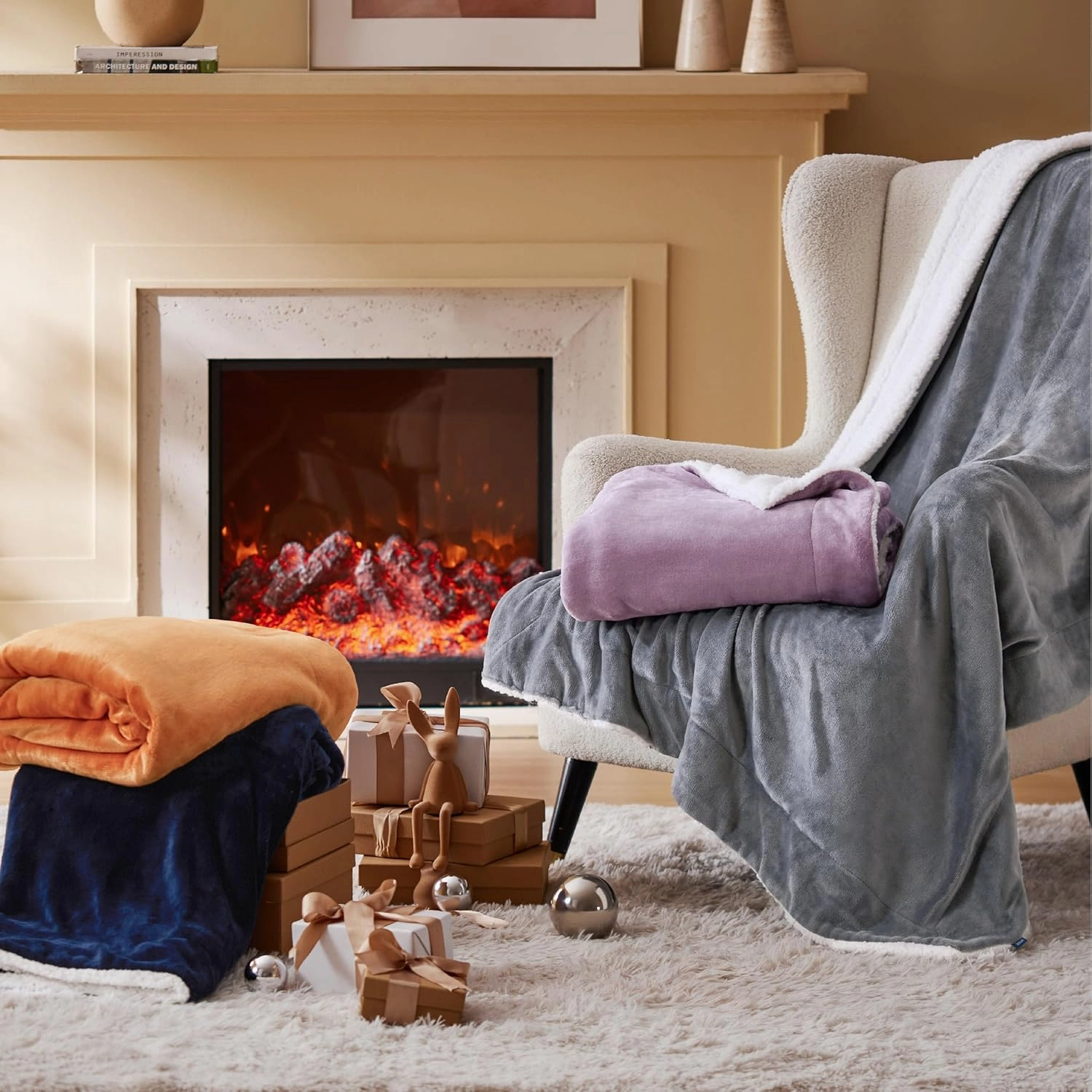 Bedsure Sherpa Fleece Throw Blanket for Couch - Thick and Warm Blanket for Winter, Soft Fuzzy Plush Throw Gift for Women, Grey, 50x60 Inches