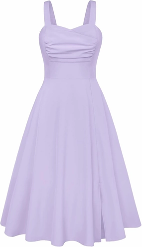 Belle Poque Women's Vintage 1950s Cocktail Dress Sleeveless Spaghetti Strap Ruched Slit A Line Swing Dress with Pockets