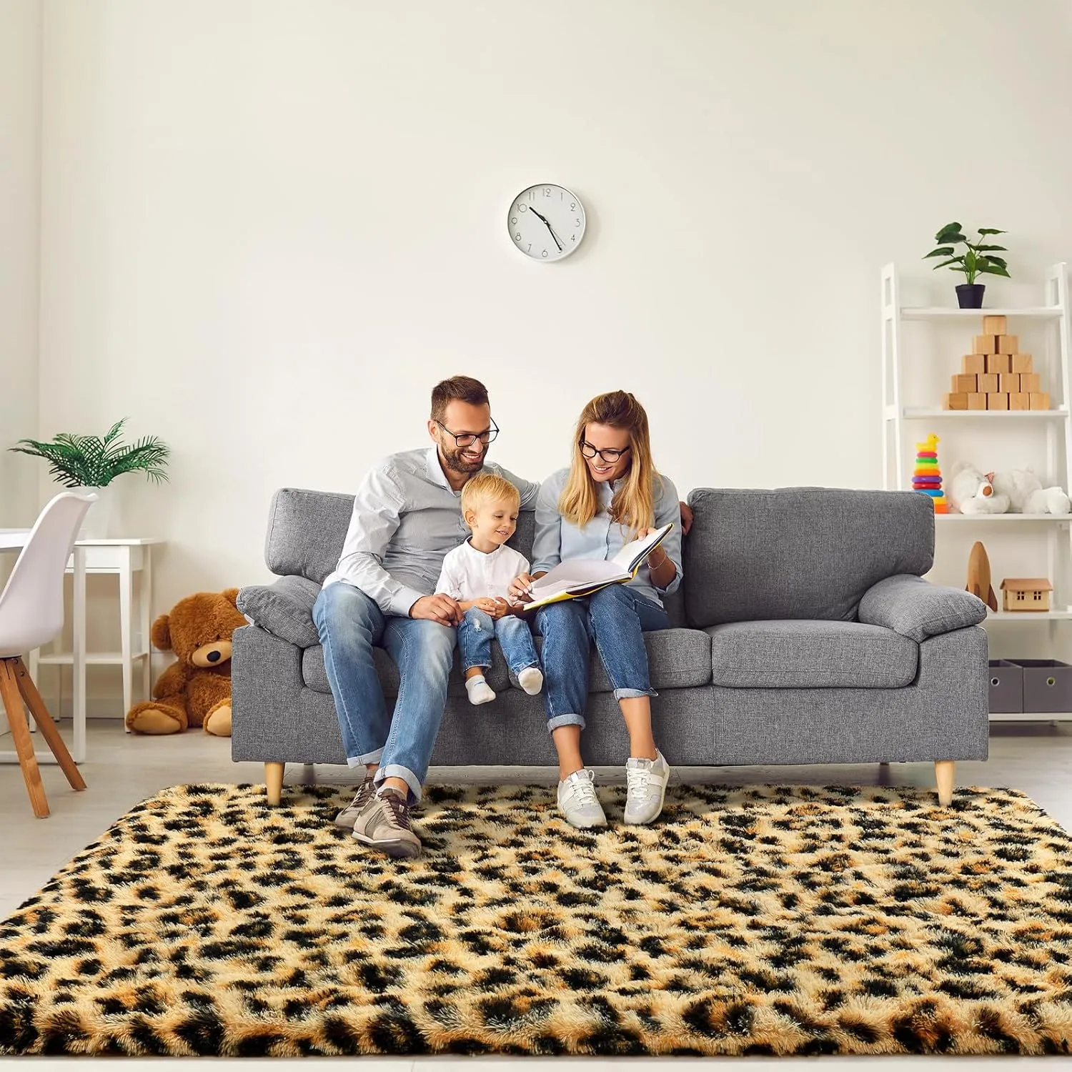 BENRON Fluffy Leopard Rugs, Black and Yellow, 4x6 Soft Rugs for Bedroom Living Room, Wild Cheetah Print Carpets Room Decor for Girls Women, Washable