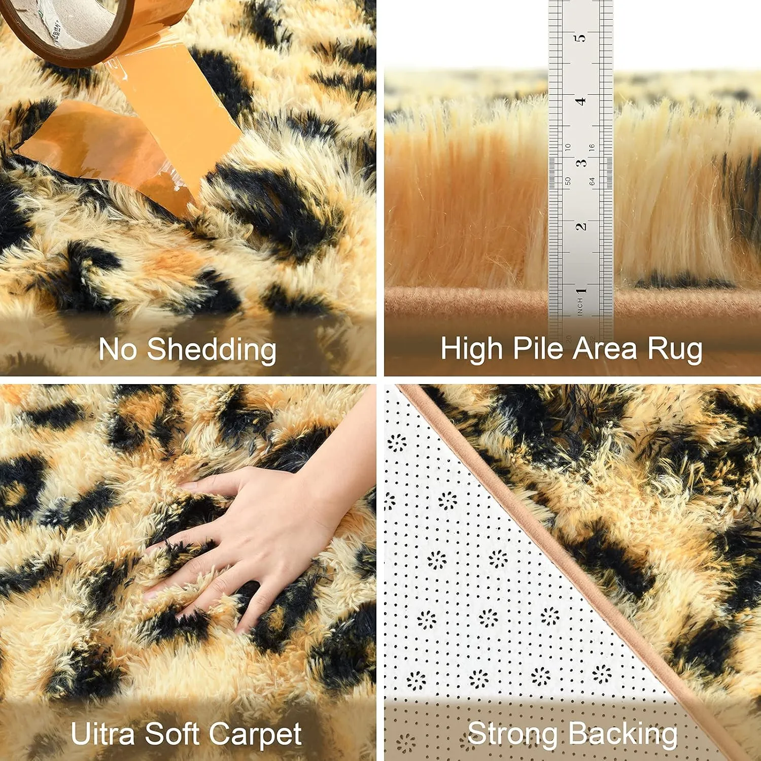 BENRON Fluffy Leopard Rugs, Black and Yellow, 4x6 Soft Rugs for Bedroom Living Room, Wild Cheetah Print Carpets Room Decor for Girls Women, Washable