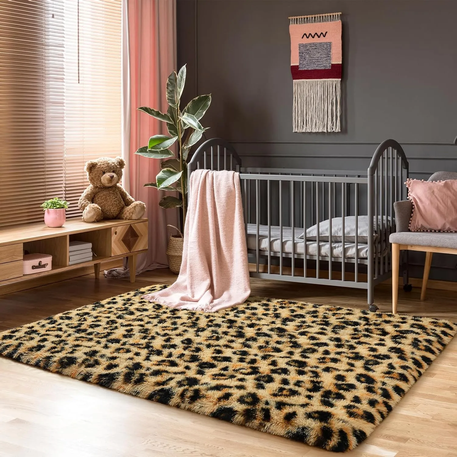 BENRON Fluffy Leopard Rugs, Black and Yellow, 4x6 Soft Rugs for Bedroom Living Room, Wild Cheetah Print Carpets Room Decor for Girls Women, Washable