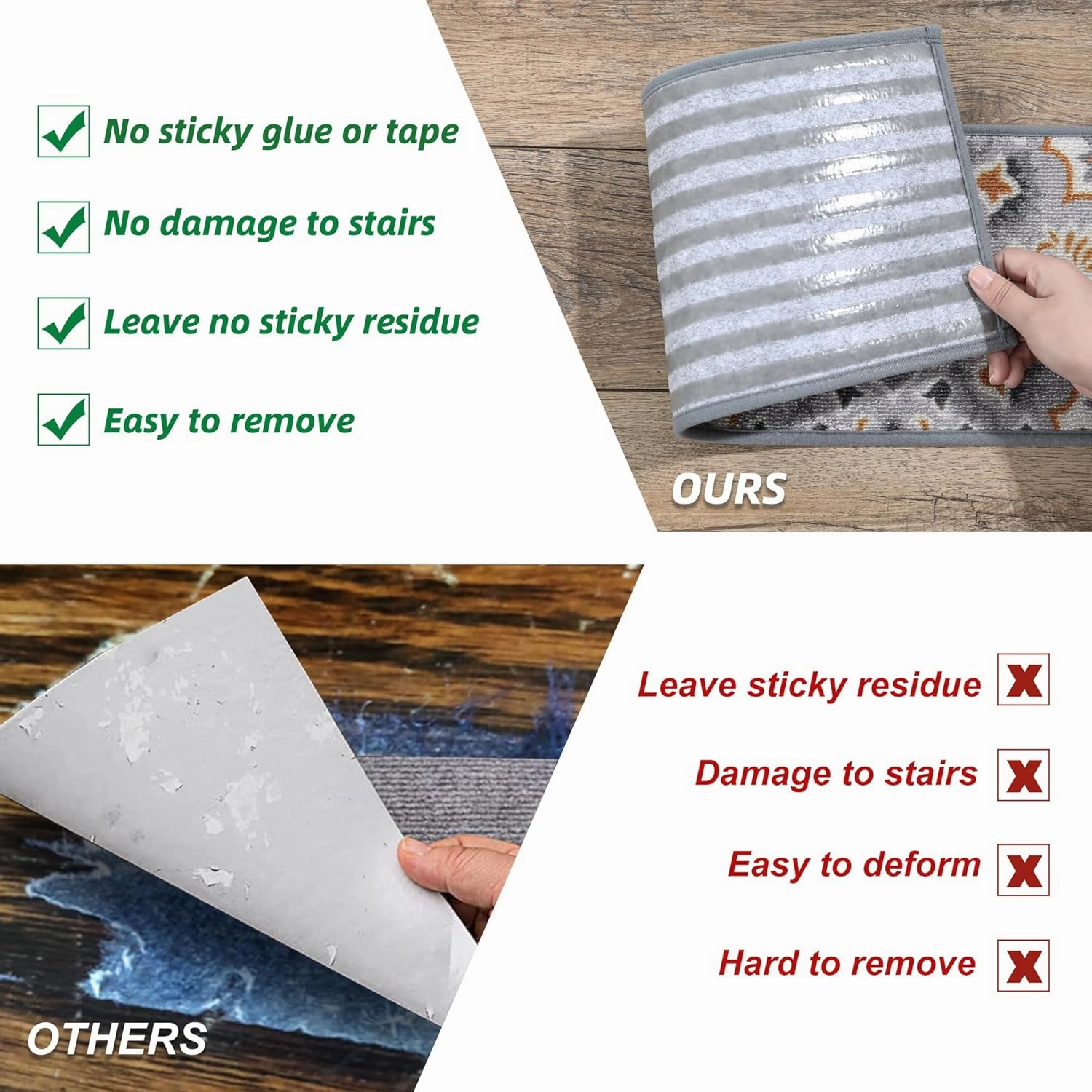 BEQHAUSE Stair Treads for Wooden Steps Non-Slip Machine Washable Carpet Stair Treads 8"X30" Soft Indoor Stair Rug Runner for Kids Elders and Pets, 100% Polyester, TPE Backing, 4pcs, Grey/Orange