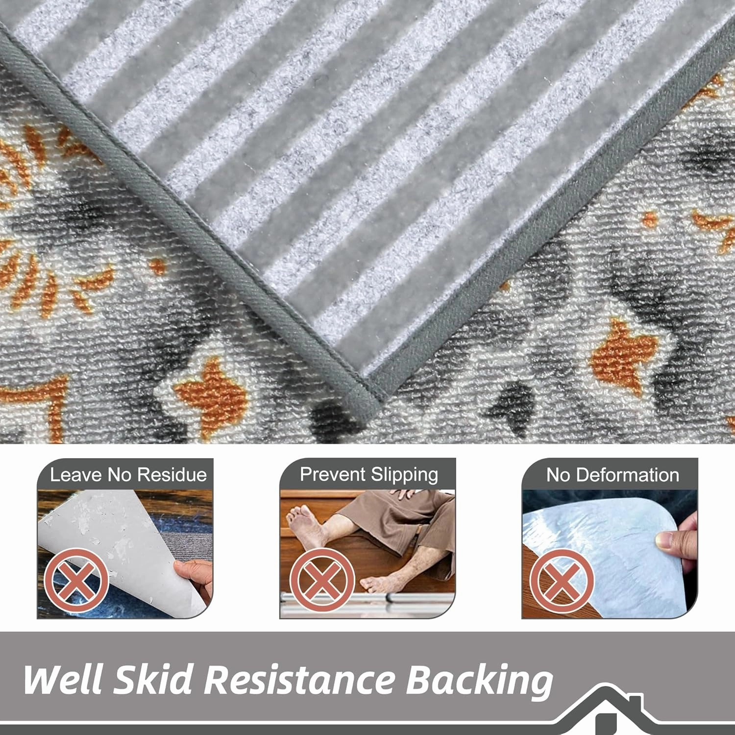 BEQHAUSE Stair Treads for Wooden Steps Non-Slip Machine Washable Carpet Stair Treads 8"X30" Soft Indoor Stair Rug Runner for Kids Elders and Pets, 100% Polyester, TPE Backing, 4pcs, Grey/Orange