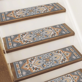 BEQHAUSE Stair Treads for Wooden Steps Non-Slip Machine Washable Carpet Stair Treads 8"X30" Soft Indoor Stair Rug Runner for Kids Elders and Pets, 100% Polyester, TPE Backing, 4pcs, Grey/Orange