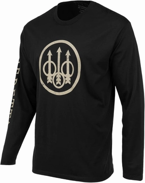Beretta Men's Trident Logo Casual Durable Multi-Purpose Comfortable Cotton Blend Ribbed Crew Neck Plain Long Sleeve T-Shirt