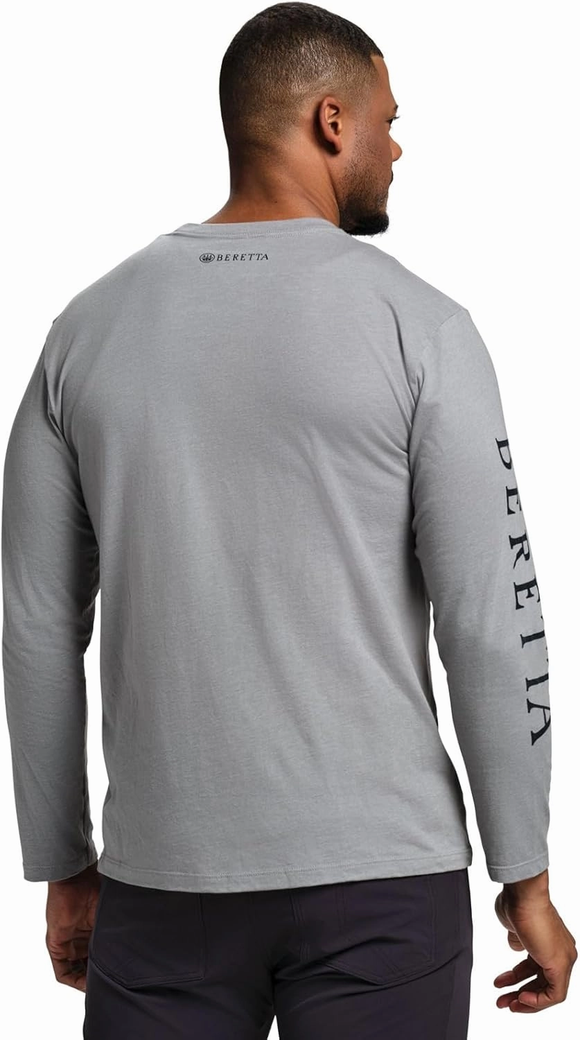 Beretta Men's Trident Logo Casual Durable Multi-Purpose Comfortable Cotton Blend Ribbed Crew Neck Plain Long Sleeve T-Shirt