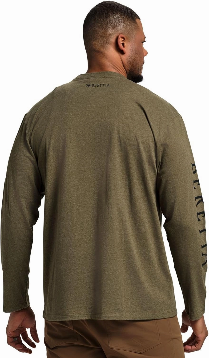 Beretta Men's Trident Logo Casual Durable Multi-Purpose Comfortable Cotton Blend Ribbed Crew Neck Plain Long Sleeve T-Shirt