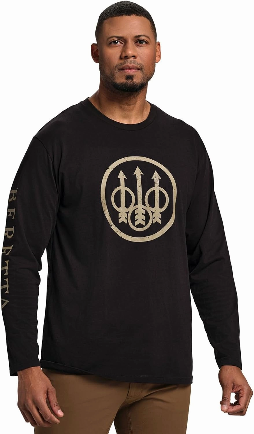 Beretta Men's Trident Logo Casual Durable Multi-Purpose Comfortable Cotton Blend Ribbed Crew Neck Plain Long Sleeve T-Shirt