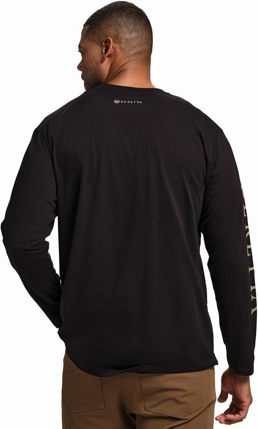 Beretta Men's Trident Logo Casual Durable Multi-Purpose Comfortable Cotton Blend Ribbed Crew Neck Plain Long Sleeve T-Shirt