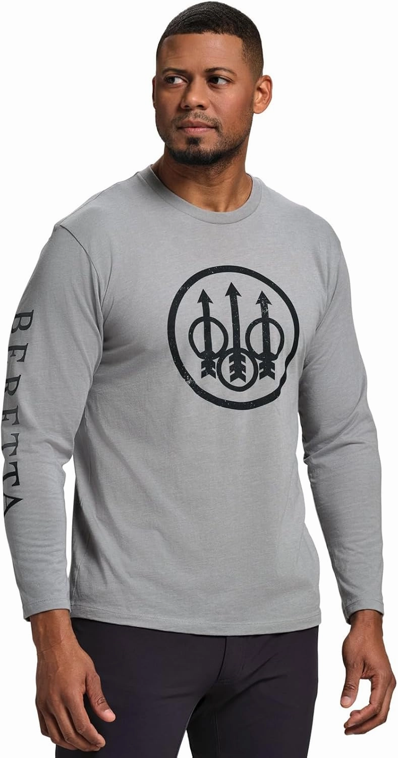 Beretta Men's Trident Logo Casual Durable Multi-Purpose Comfortable Cotton Blend Ribbed Crew Neck Plain Long Sleeve T-Shirt