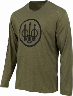 Beretta Men's Trident Logo Casual Durable Multi-Purpose Comfortable Cotton Blend Ribbed Crew Neck Plain Long Sleeve T-Shirt