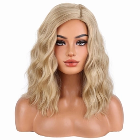 BERON Blonde Wigs for Women Short Curly Wavy Wig Girls Ash Blonde Color Body Heat Resistant Synthetic Hair Wig for Cosplay Party or Daily Use