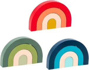 BESPORTBLE 3pcs Rainbow Building Blocks Colorful Wooden Educational for Enhance Creativity Hand Eye Coordination Safe Plaything for Early Learning Activities