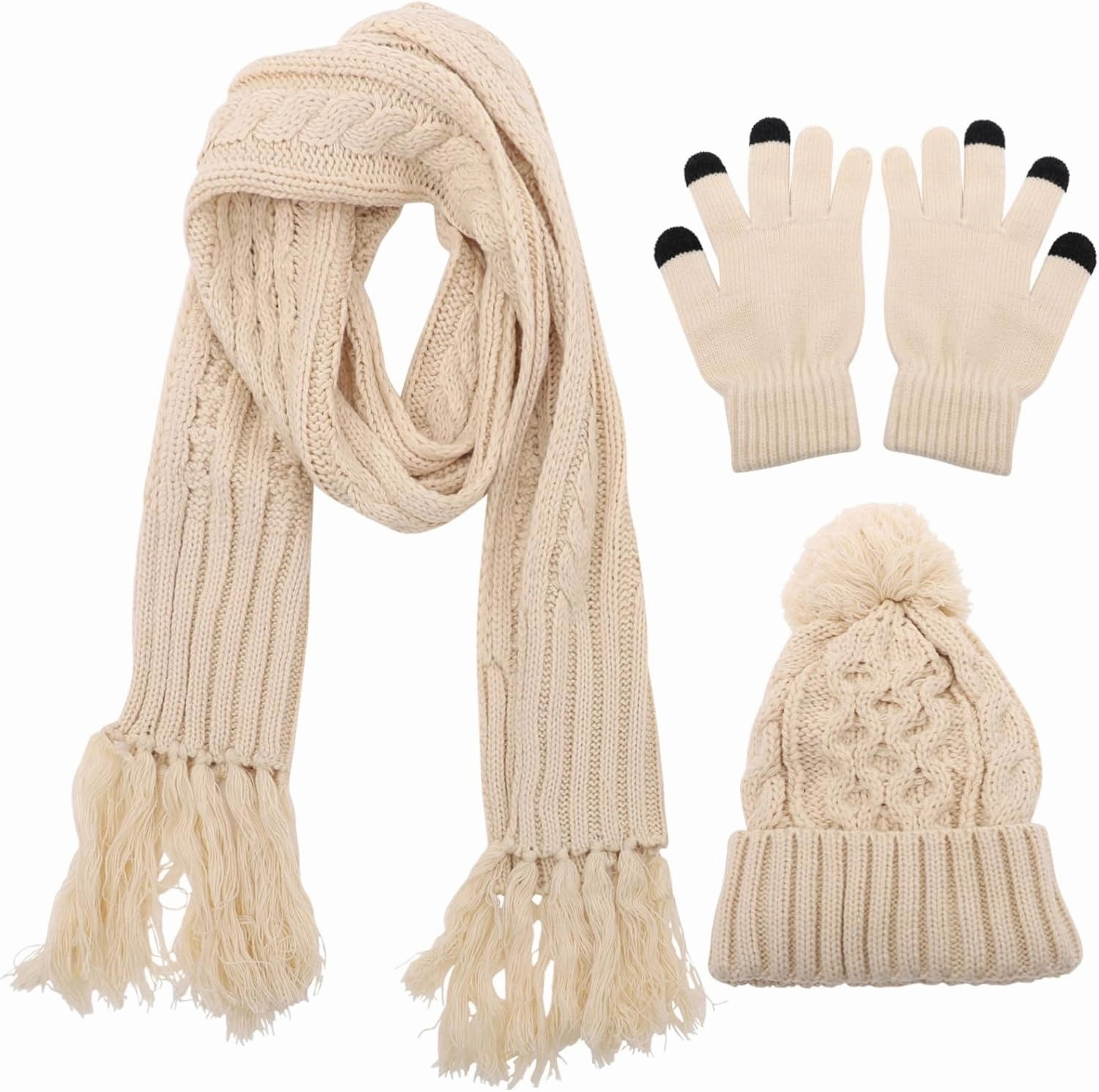 BESPORTBLE Cozy Winter Hat Scarf Gloves 3pc Set Knitted Beanies Warm Scarves Mittens for Cold Climate