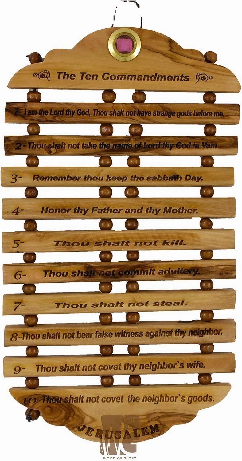 Bethlehem Gifts TM Olive Wood Ten Commandments, Hanging Wall Plaque English