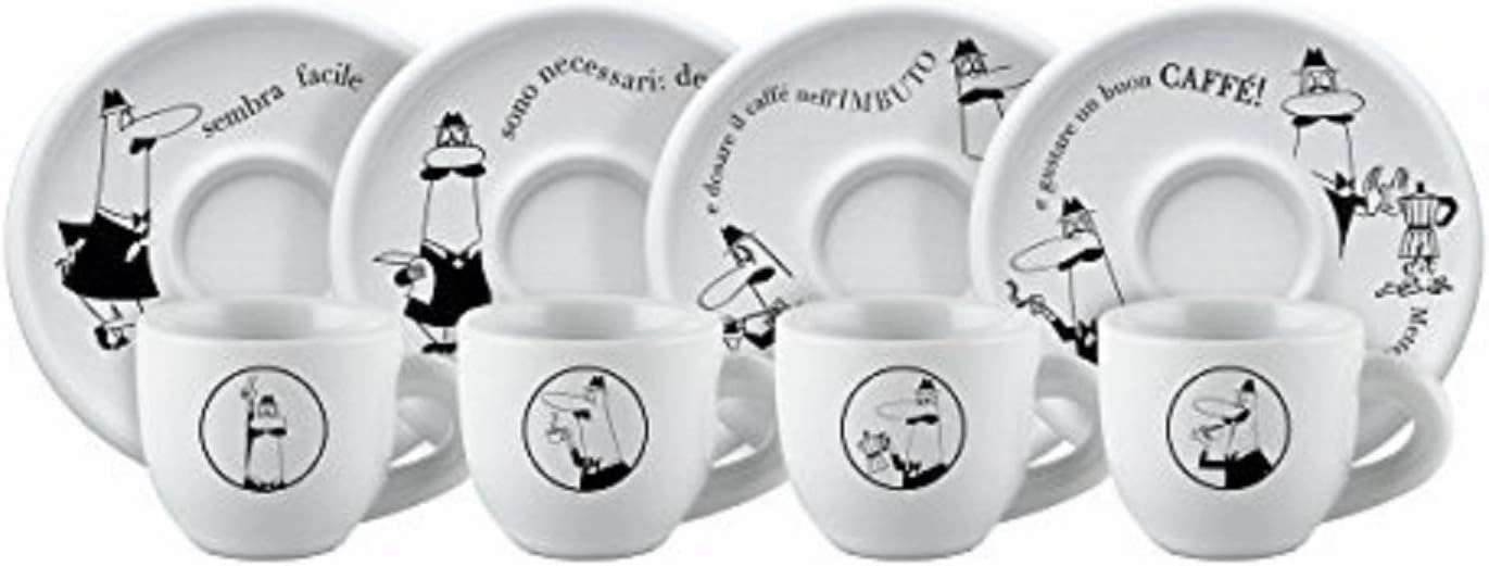 Bialetti Cup & Saucer Uncle Bialetti White Coffee Espresso Cup Set of 4 Y0TZ033