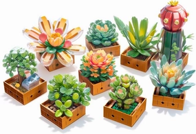BIGEARN Artificial Flowers Building Sets for Adults - 9 Pack DIY Botanicals Succulents - Faux Indoor Plants for Office & Home Decoration - Gift Idea for Mothers Day, Christmas