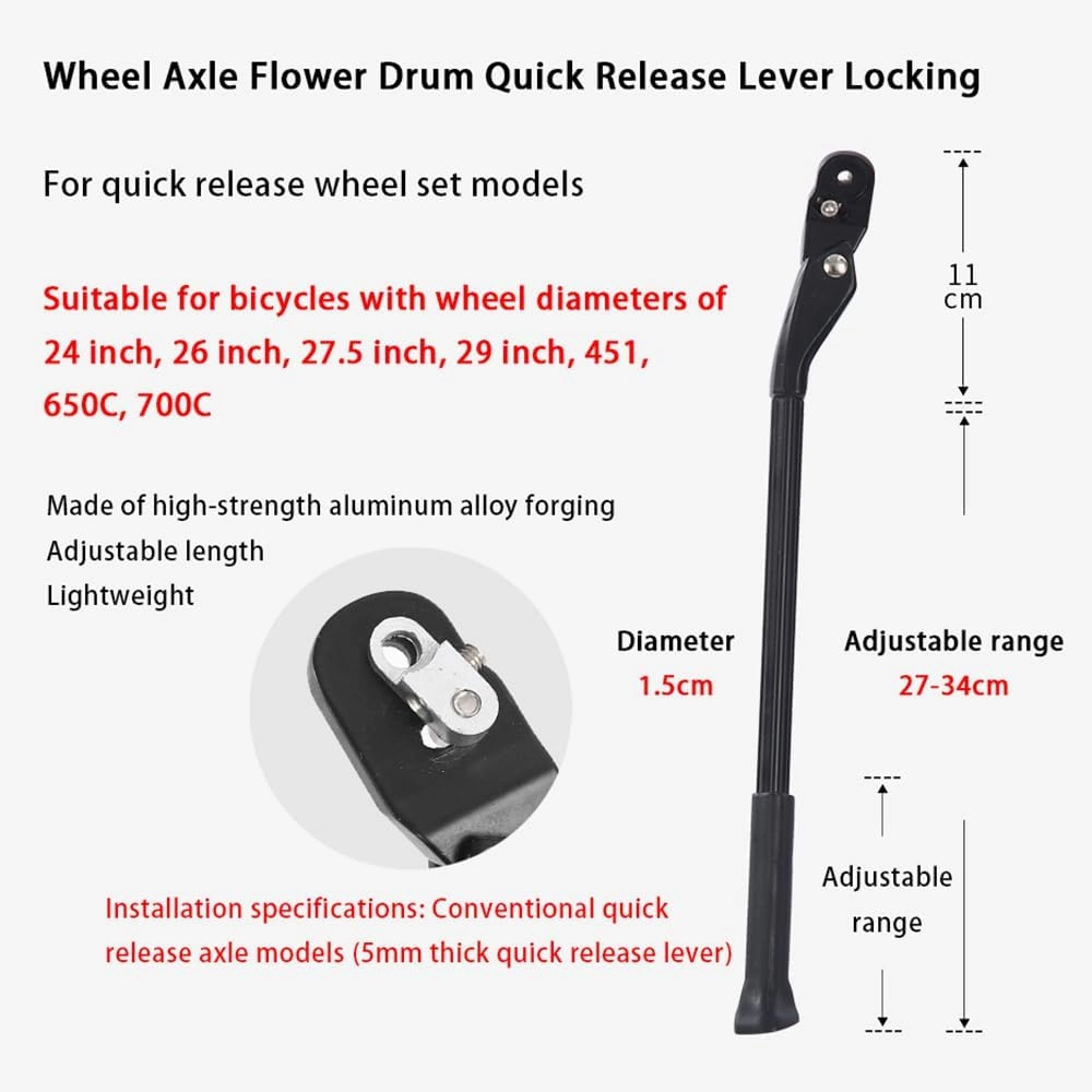 Bike Kickstand for Specialized Stumpjumper SS S-Works Epic S-Works Roubaix, Adjustable Aluminium Alloy Bicycle Kickstand Bike Side Kickstand Anti-Slip and Stable Rear Side Bicycle Stand,A