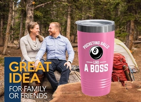 Billiard Pink Edition Viking Tumbler 20oz - Pocketing balls like - Pool Player Gifts Table Rail Balls Chalk Cue Sticks