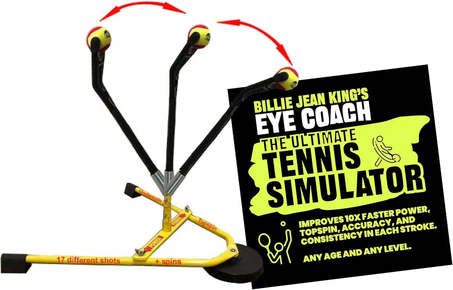 BILLIE JEAN KING'S Eye Coach Tennis Training Aid - Practice on a Moving Ball in Your Own Home, No Court Needed, No Ball Pickup - Junior, Pro, and Family Models, for Kids, Adults