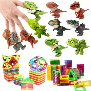 Biting Finger Dinosaur Toys Magnetic Tiles - Magnet Building Blocks Toddler Toys Dinosaur World Creative Games Kids Toys Magnetic Toys Set Castle Toys Tiles Educational STEM Toys
