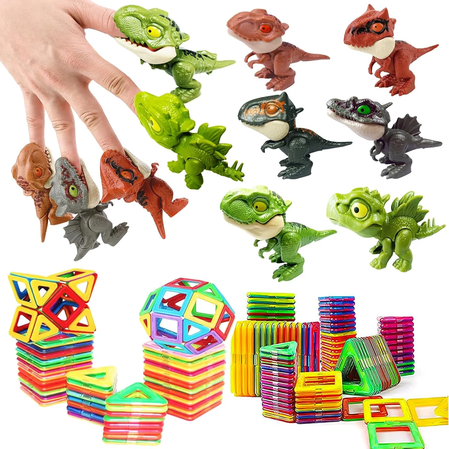 Biting Finger Dinosaur Toys Magnetic Tiles - Magnet Building Blocks Toddler Toys Dinosaur World Creative Games Kids Toys Magnetic Toys Set Castle Toys Tiles Educational STEM Toys