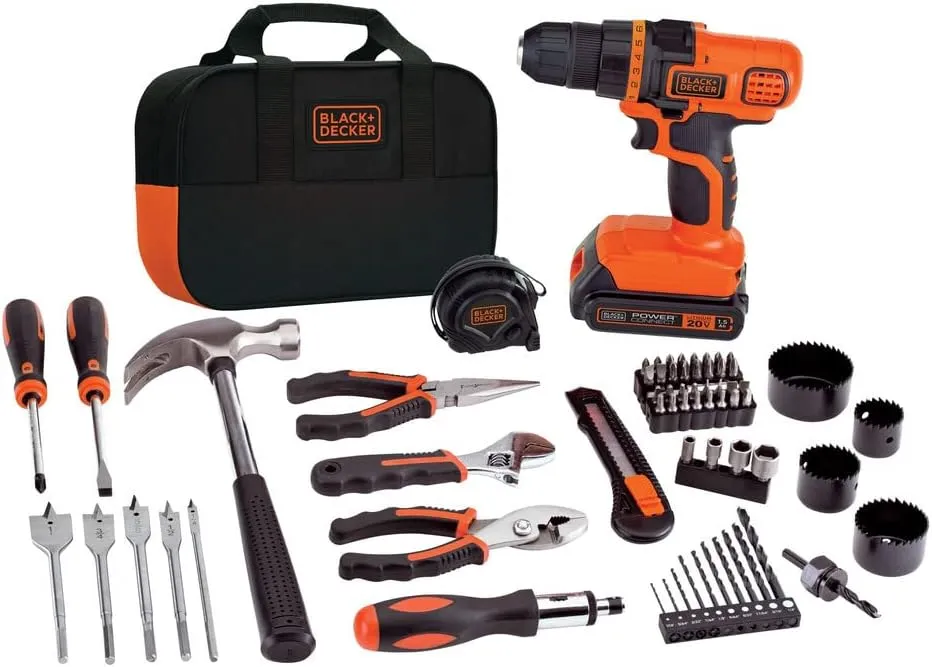 BLACK DECKER 20V MAX 68-Piece Cordless Drill and Home Tool Project Kit with Tool Storage Bag (LDX120PK)