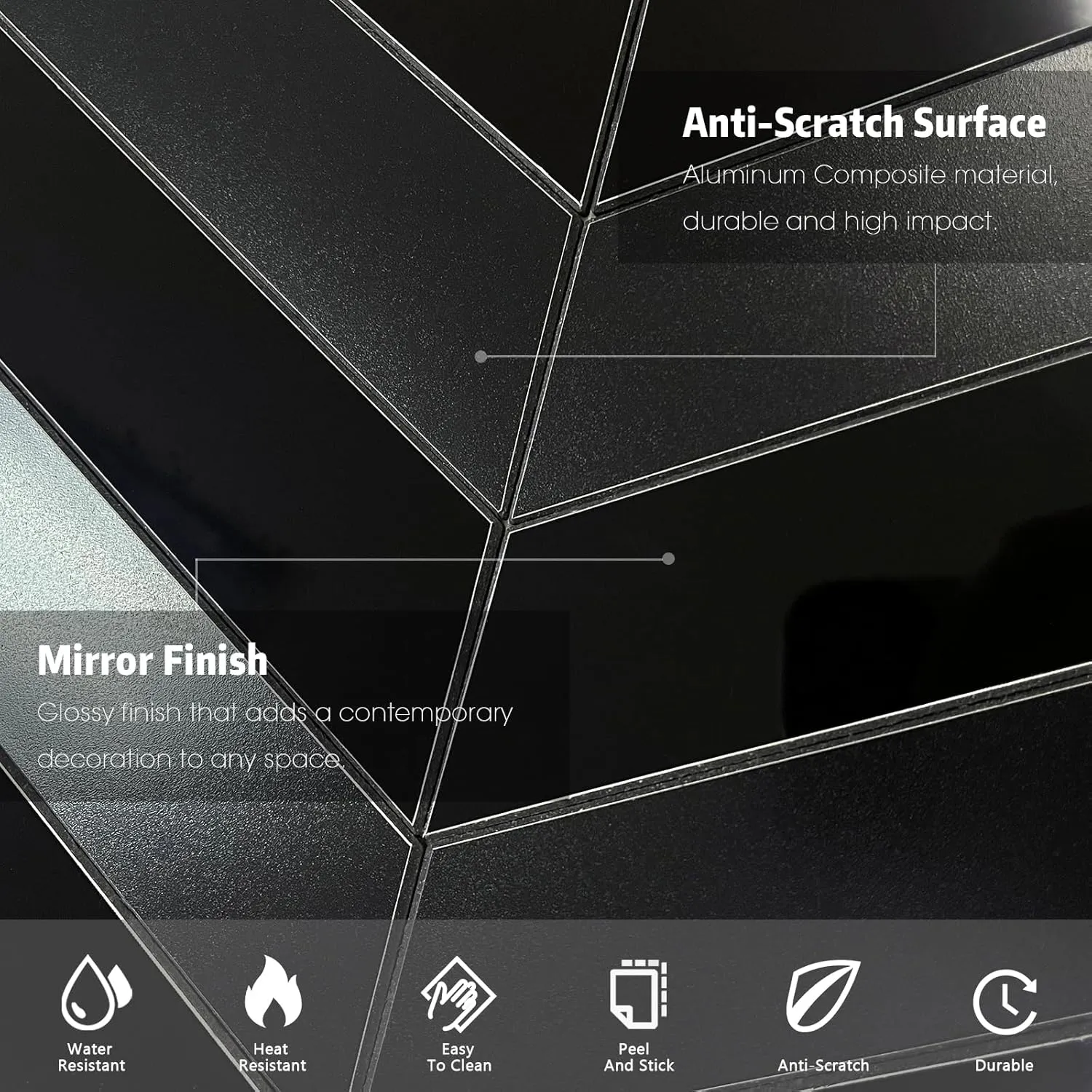 Black Peel and Stick Backsplash Herringbone Tile, Chevron Backsplash Peel and Stick Wall Tiles for Kitchen Bathroom Fireplace (6 Sheets)