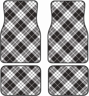 Black Plaid Car Front and Rear Floor Mats, Anti Slip Car Mats, Complete Set of 4 Carpets, All Weather Protection