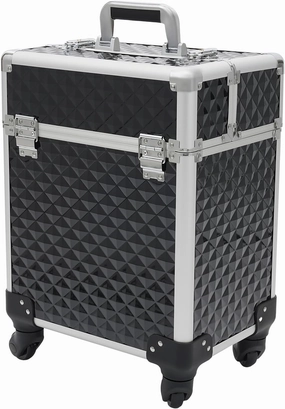 Black Rolling Makeup Train Case, Makeup Train Case with 4 Wheels, for Traveler, Stylist, Beauty, Salon, Makeup Artist, Lipstick Nail Polish Makeup Organizer Case Storage Box Luggage
