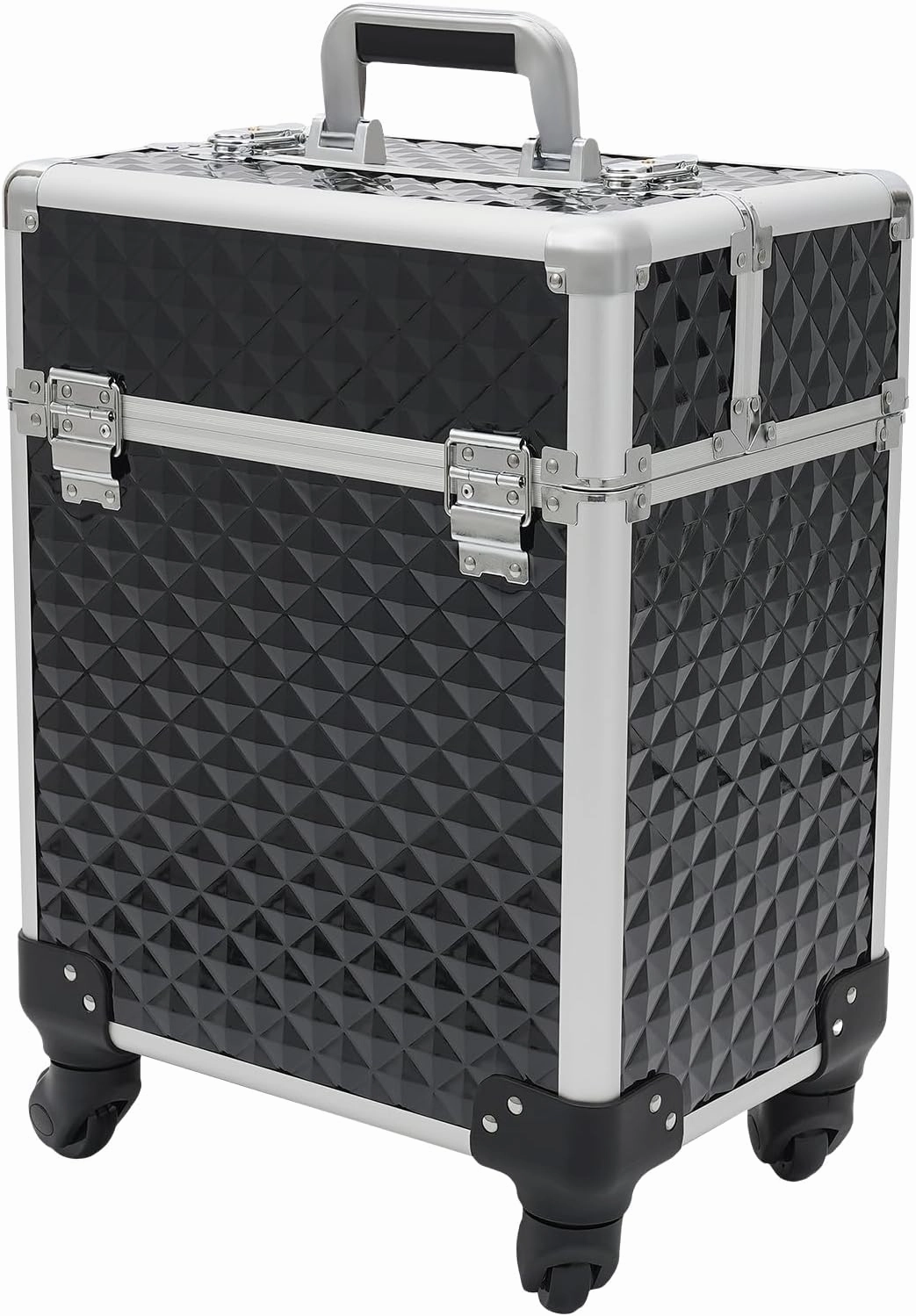 Black Rolling Makeup Train Case, Makeup Train Case with 4 Wheels, for Traveler, Stylist, Beauty, Salon, Makeup Artist, Lipstick Nail Polish Makeup Organizer Case Storage Box Luggage