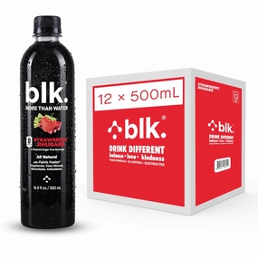 blk. Natural Mineral Alkaline Water Electrolyte Infused with Fulvic and Amino Acids, Zero Sugar, Strawberry Rhubarb Flavored, 16.9 oz. (500 mL), 12 Pack