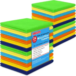 Blue Horizon Microfiber Cleaning Towels, Pack of 24, Ultra Soft Plush Washcloth Shop Towels, All Purpose Premium Microfiber Detailing Cleaning Cloths (16" x 16", Mix Color)