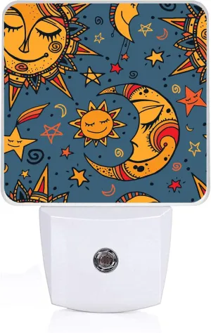 Blue Vintage Sun Moon Night Light, Plug-into Wall Nightlight Lamp with Dusk to Dawn Sensor, Led Lamp 0.5W Energy Efficient for Boys Girls Adults Home Decor