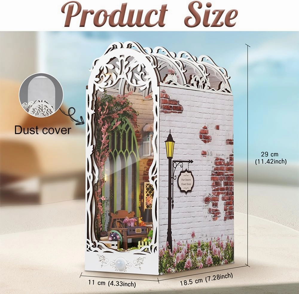 Book Nook Kit, DIY Dollhouse Booknook, Mini Doll House, with LED Lights, Room Model Kit for 14  Teens and Adults Building, Creativity Gift, Home, Bookshelf Decor(Gardenhouse)