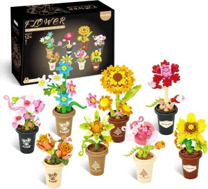 Botanical Flowers Building Set - 8 Pack Indoor Tiny Plants Bonsai Toys for Desk Office Decor, Creative Party Favors Gifts for Boys Girls Ages 12 