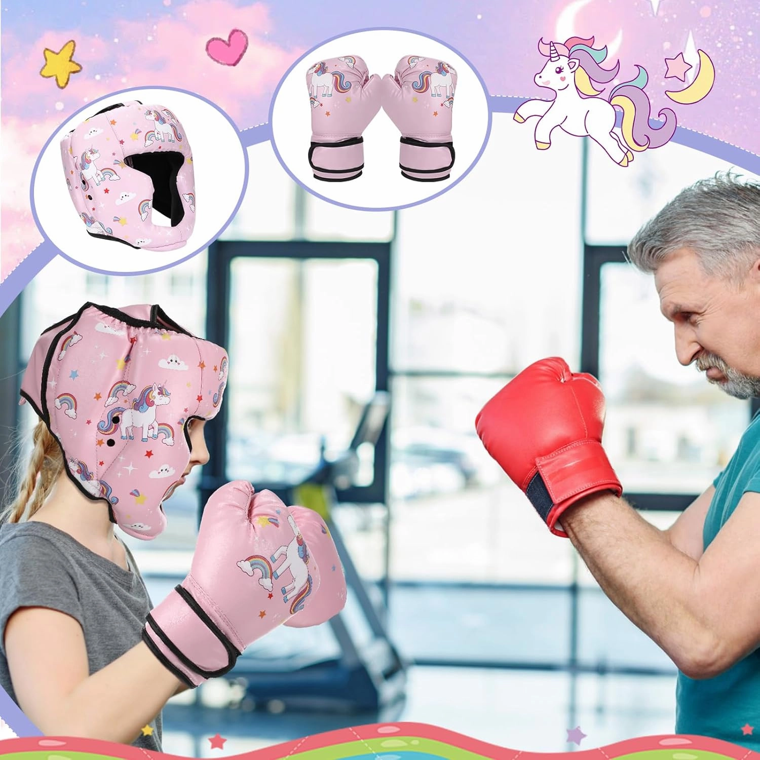 Boxing Headgear and Gloves Set for Kids 6oz Boxing Gloves and Wrestling Headgear Sparring Equipment for Boxing Kickboxing Muay Thai BJJ Karate Training
