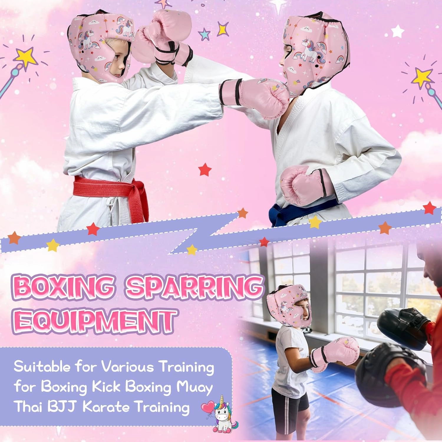 Boxing Headgear and Gloves Set for Kids 6oz Boxing Gloves and Wrestling Headgear Sparring Equipment for Boxing Kickboxing Muay Thai BJJ Karate Training